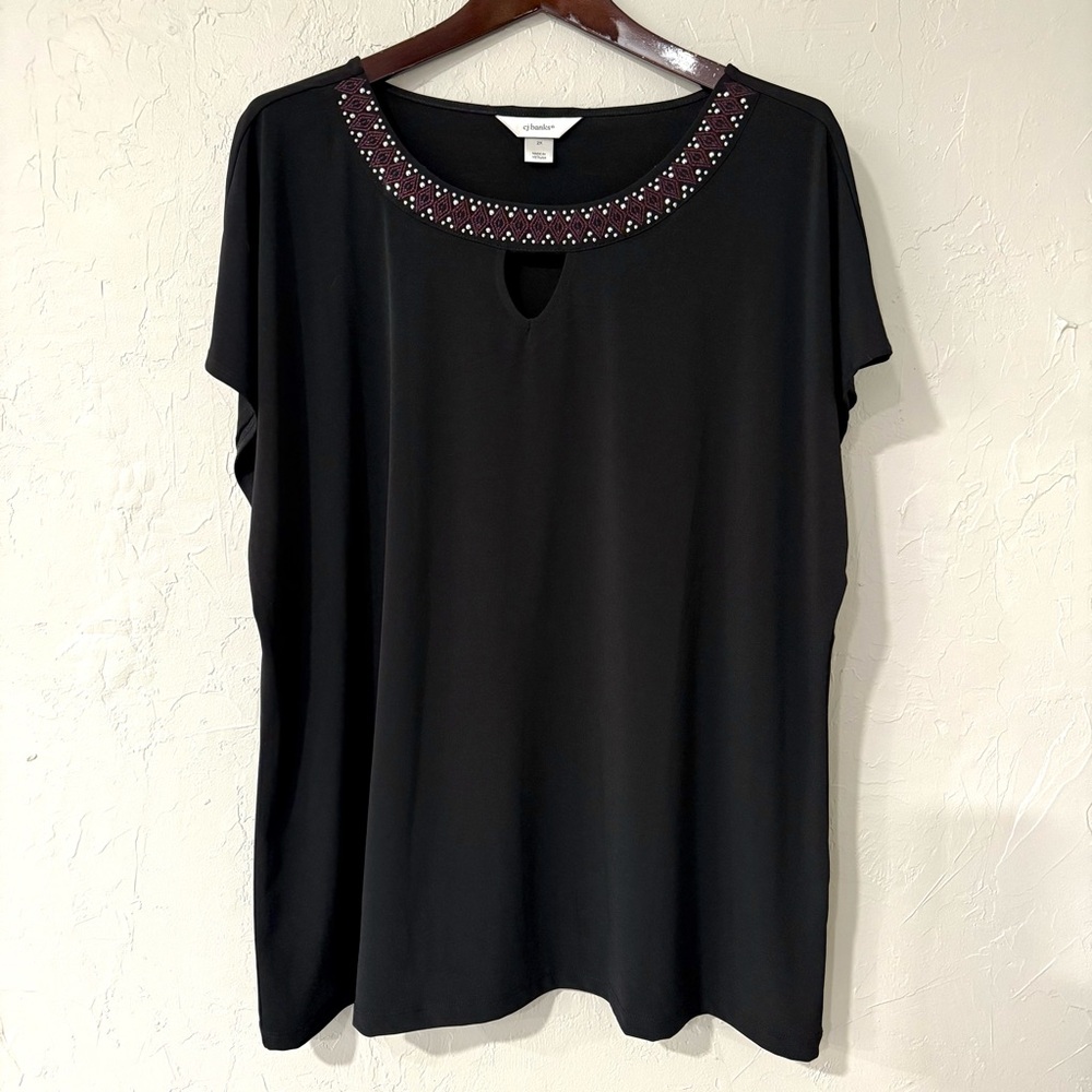 CJ Banks-Plus Short Sleeve Blouse-Cap Sleeves-Keyhole-Sparkle-Size 2X-EUC
